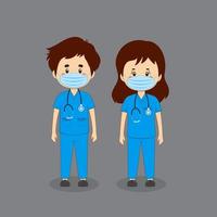 Couple Character Nurses in Medical Uniforms vector