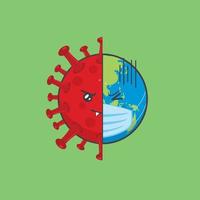 Cute Earth Characters Divided By Viruses vector