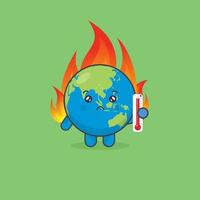 Global Warming With Earth Character on fire vector
