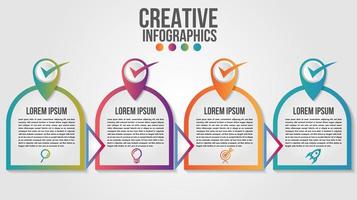 Diseño de línea de tiempo de infografía moderna de forma redondeada de 4 pasos vector