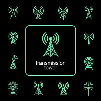 Transmission communication tower symbol set 