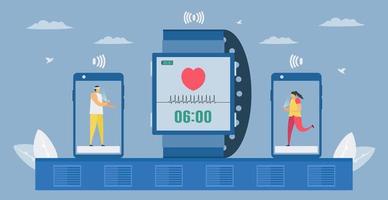 Checking heart rate, temperature and others on smartphone vector
