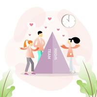 Team work concept with characters around pyramid vector