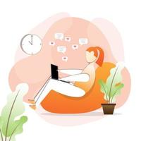 Woman relaxing at home while working vector