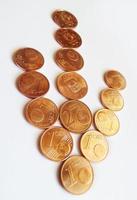flecha de monedas de dinero, abajo - euro y centavo foto