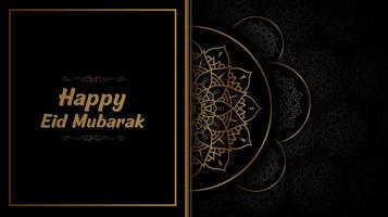 Black and golf half mandala Eid Mubarak design vector