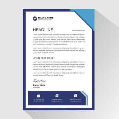 White business letterhead with blue angled frame