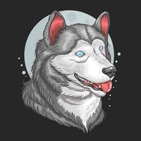 husky siberiano cabeza sobre luna vector