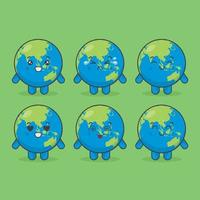 Cute Earth Characters With Various Expressions vector