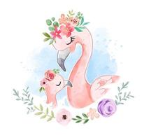 Cute Flamingo Family in Floral Crowns vector