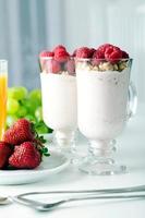 Glass of dessert with fresh berries, muesli and yoghurt photo