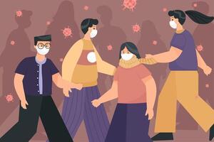 Walking people wearing respirators to prevent COVID-19 vector