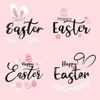 Happy Easter lettering and rabbit ear doodles set