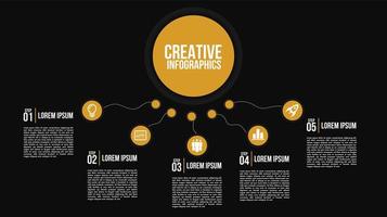 Chart with 5 options and circle elements on black vector