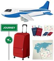 Airplane, Passports, Luggage, Map on White vector