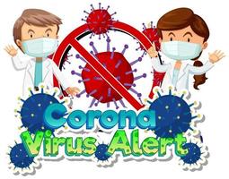 cartel de alerta de coronavirus con médicos y células de virus vector