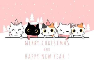 Cute Cat Family Cartoon Doodle Pastel Wallpaper vector