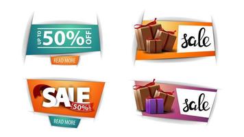 Collection of colorful sale and discount banners with presents and buttons vector