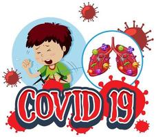 Covid 19 póster con niño enfermo y pulmones malos vector