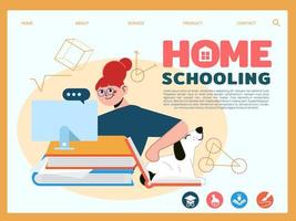 Home Schooling Girl sitting with computer for learning and getting education vector