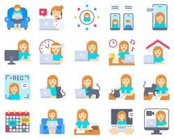 Work from home icon set, female version vector