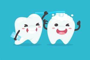 Cartoon style tooth brushing another tooth vector