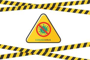 cinta de precaución barricada con señal de advertencia de coronavirus vector