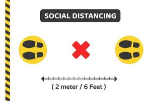 Social distancing foot makers and caution tape vector