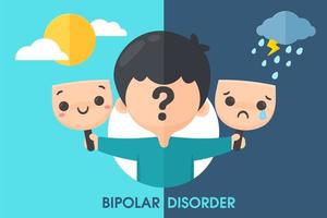 Bipolar boy holding with masks with different moods vector