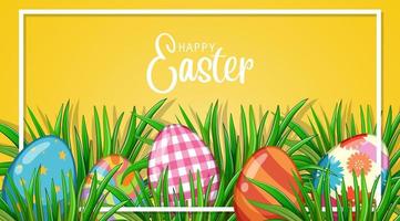 Easter Frame with Painted Eggs in Grass vector