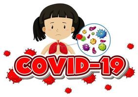 COVID-19 with Girl and Virus Cells in Lungs vector