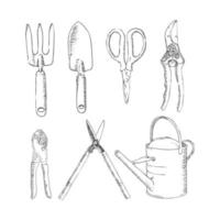 Collection of garden planting tools sketches  vector