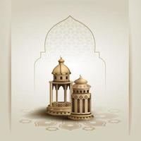 Islamic eid mubarak lantern card design vector