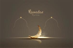 Islamic greeting ramadan kareem card with golden moon  vector