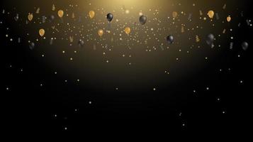 Golden confetti light falling on luxury black background vector