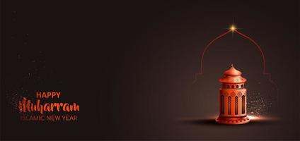 Happy muharram islamic new year card design with red lantern 