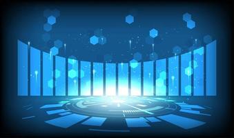 Technology design with glowing columns and geometric shapes vector
