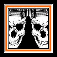 Twin Skulls in Orange Frame vector