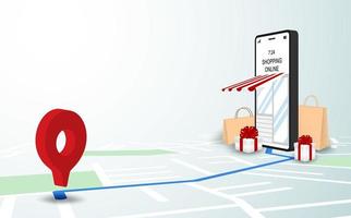 Shop online delivery on map vector