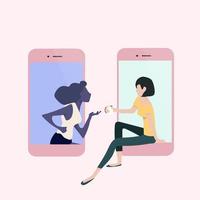 mujeres chateando en teléfonos móviles vector