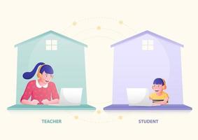 Teaching and remote learning from home concept vector