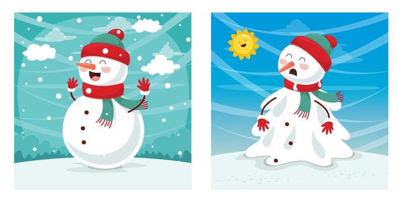 Cute sad melting snowman isolated on white Vector Image