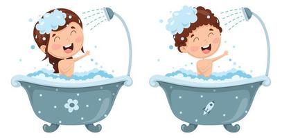 Vector Illustration Of Kid Bathing