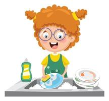 Kid Washing Dishes vector