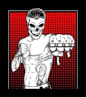 Tattooed Muay Thai skull fighter with knuckles vector