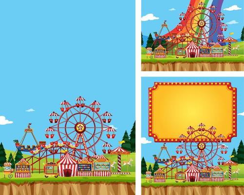 Three Backgrounds of Circus with Rides