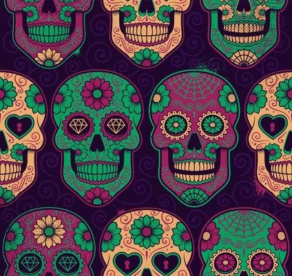 Sugar skulls seamless pattern.