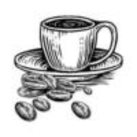 Coffee cup with beans in engraving style vector