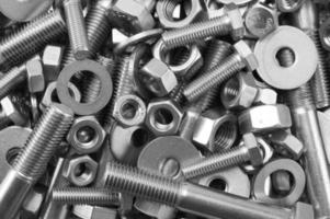 Mixture of stainless steel nuts bolts and washers photo