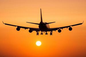Commercial airplane landing photo